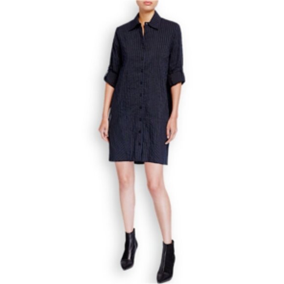 Finley Textured Striped Shirt Dress Long Sleeve Midi Classic Day Dress Medium - Picture 1 of 11
